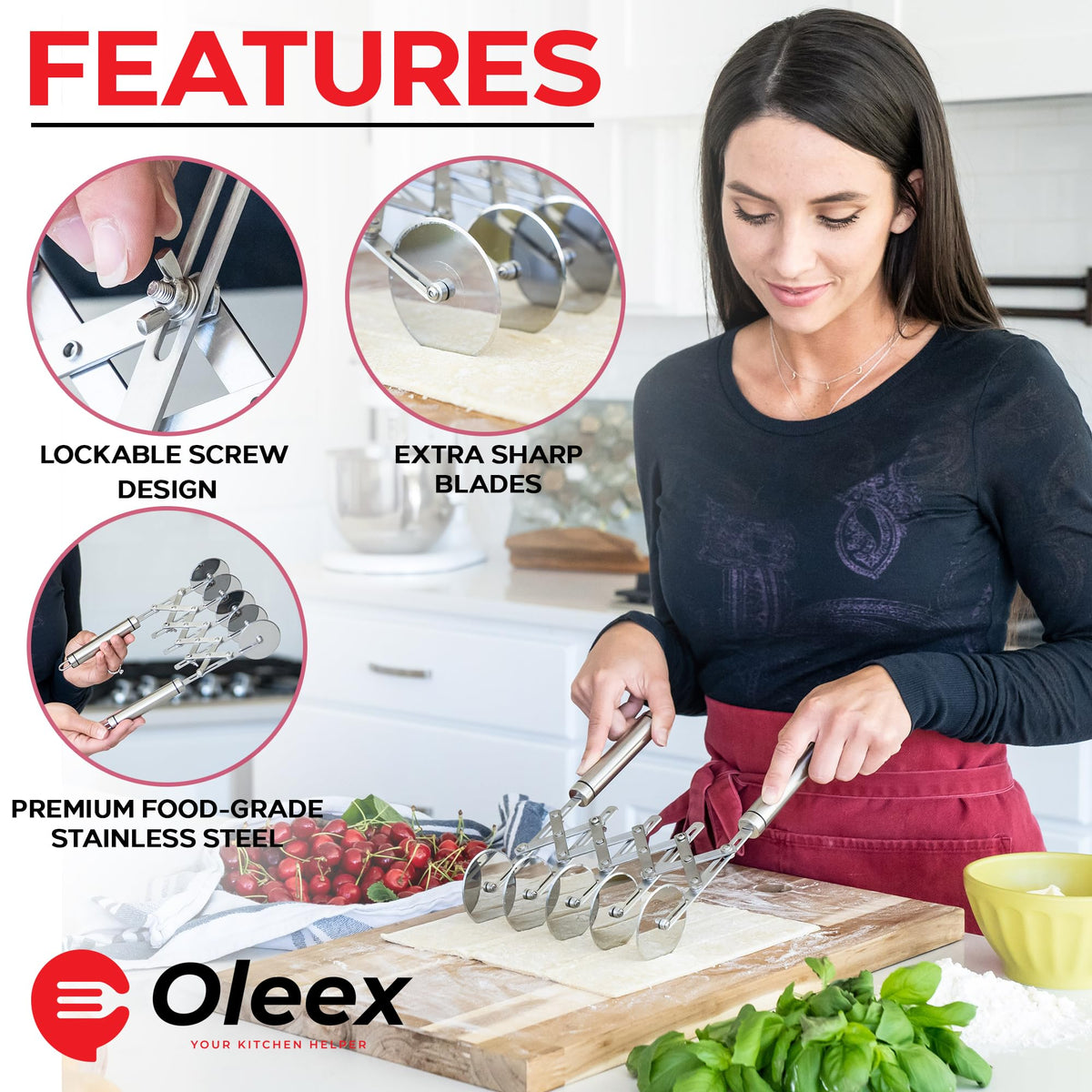 Oleex ravioli/pizza wheel with fluted edge for ravioli and pies