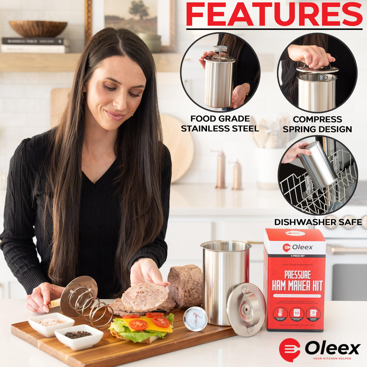 OLEEX stainless steel meat press lid with spring for tighter patties
