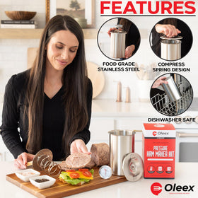 OLEEX stainless steel meat press lid with spring for tighter patties