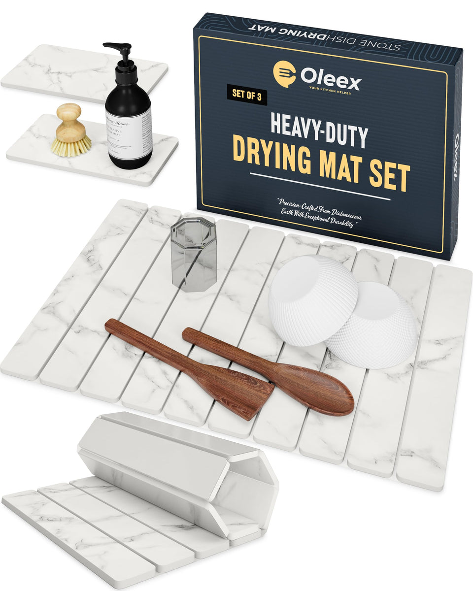 OLEEX stone dish drying mat large 24x16 on countertop absorbs water quickly.