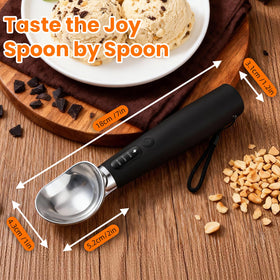 Olephira electric ice cream scoop with LED display showing temperature and battery status.