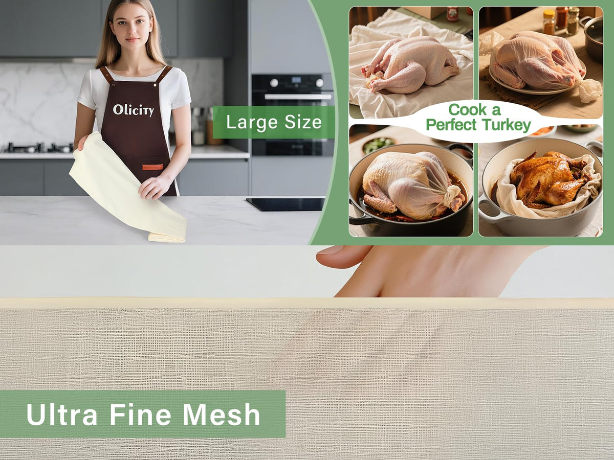 Olicity reusable fine-mesh cheese cloth for repeated straining of broths.