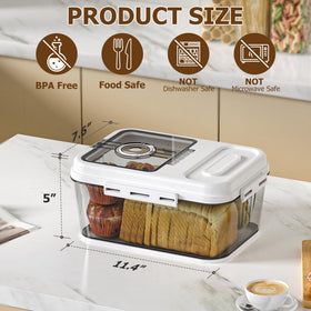 Olimingse bread box on countertop supports neat kitchen organization.