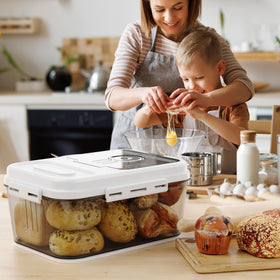 Olimingse bread box interior reveals roomy storage for bread and snacks.