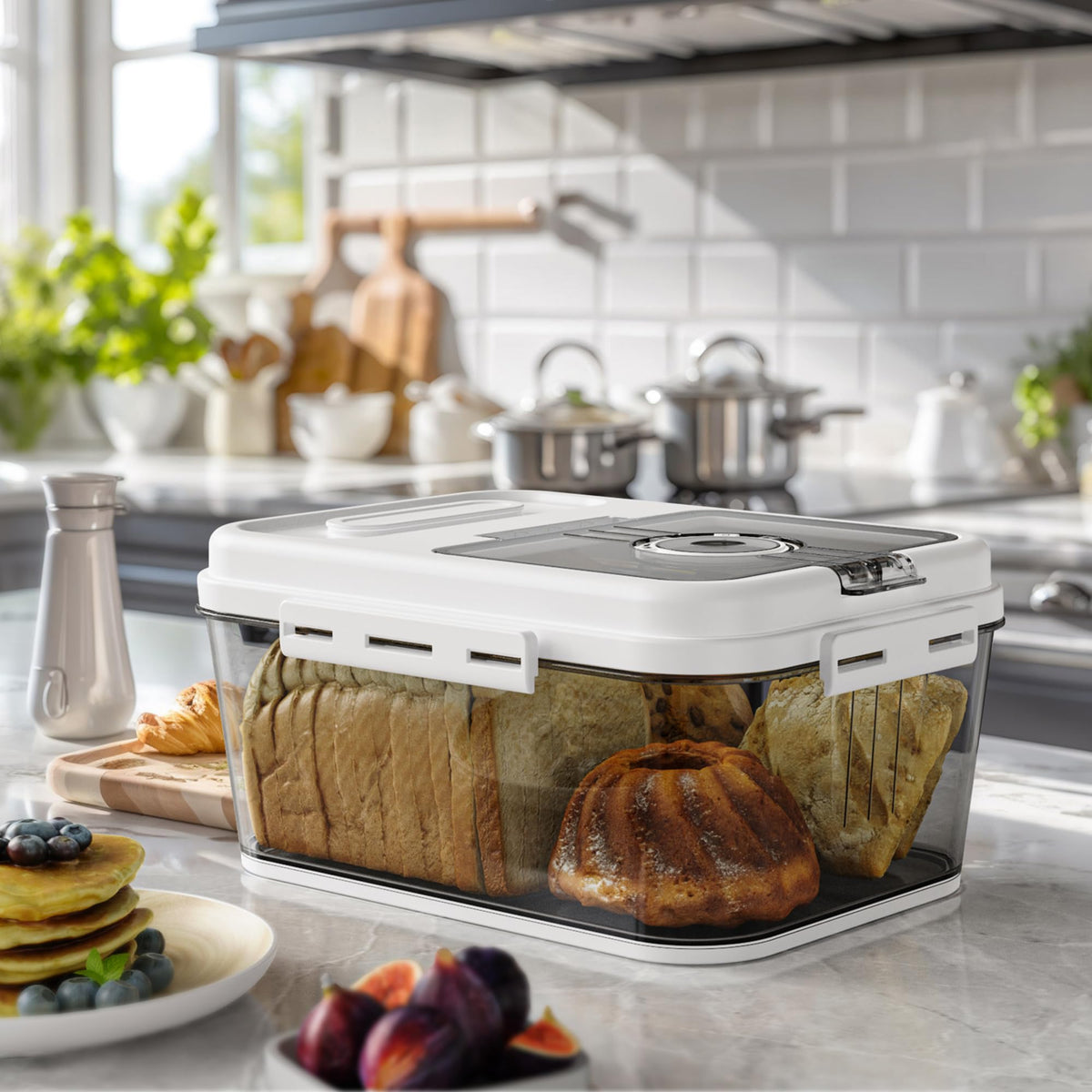 Olimingse bread box lid dial demonstrates time tracking for optimal freshness.