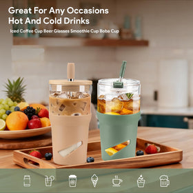 Olivego 20oz glass tumbler with reusable straw for smooth sipping