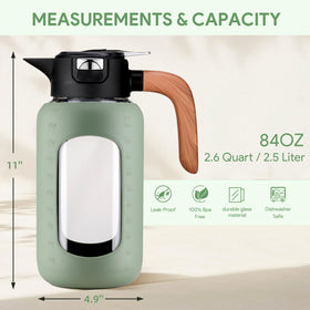 Olivego pitcher with ergonomic wooden handle for smooth pouring.