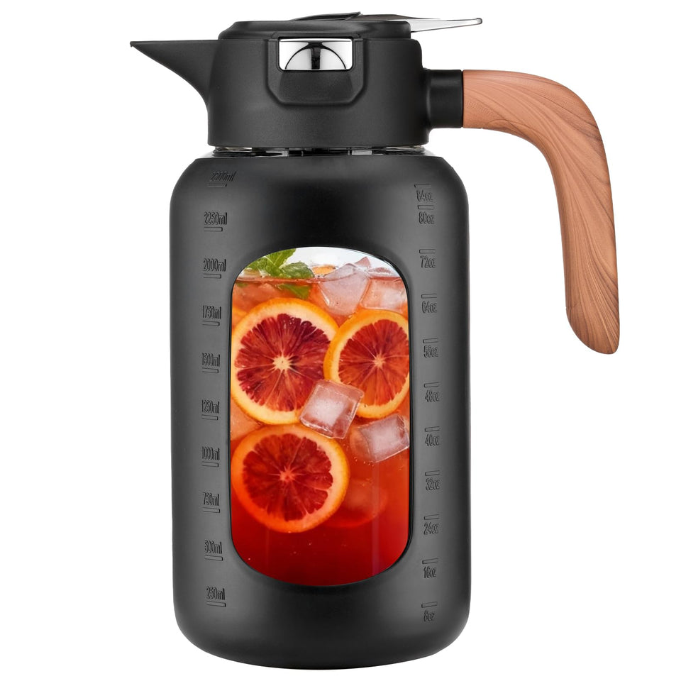 Olivego 84 oz glass pitcher with lid and wooden handle for easy serving of water