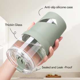 Olivego ergonomic glass tumbler with anti-slip sleeve for comfortable grip