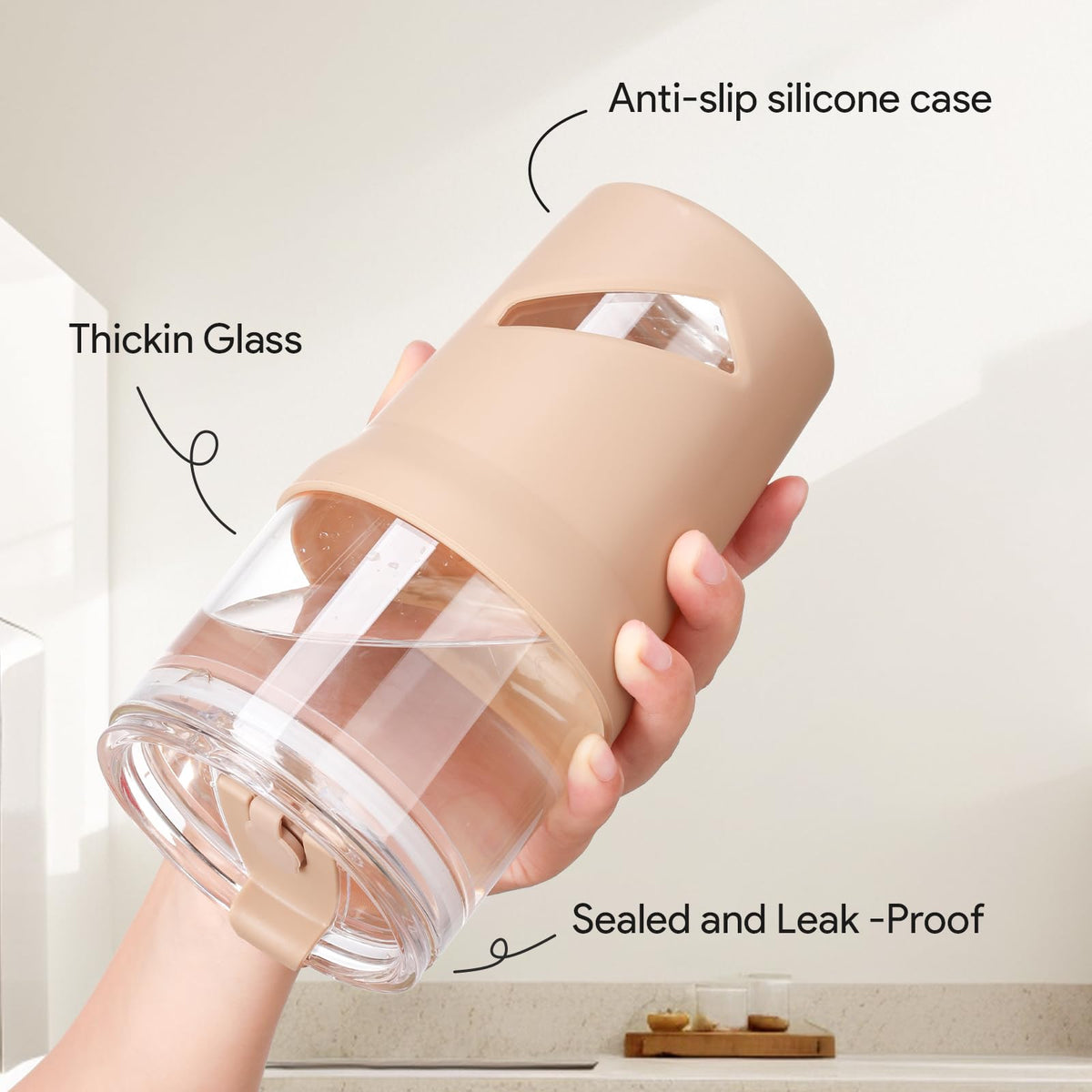 Olivego tumbler with anti-slip silicone sleeve for comfortable grip.