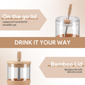 Olivego wide-mouth glass tumbler dishwasher-safe for easy cleaning.