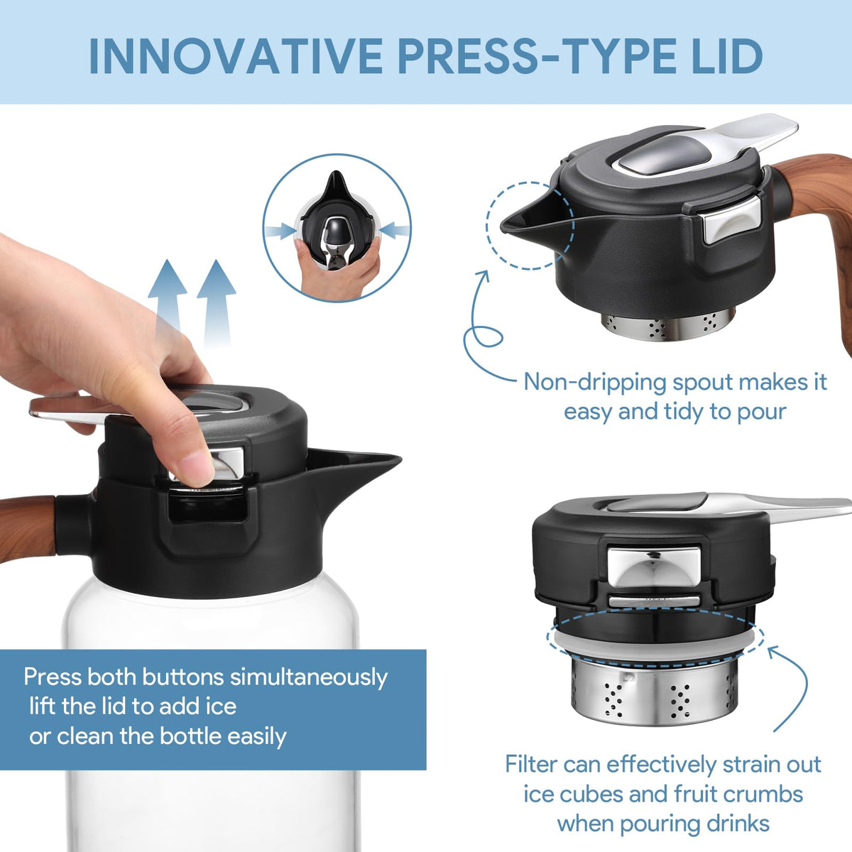 Olivego large-capacity pitcher suitable for water, tea, and coffee service.
