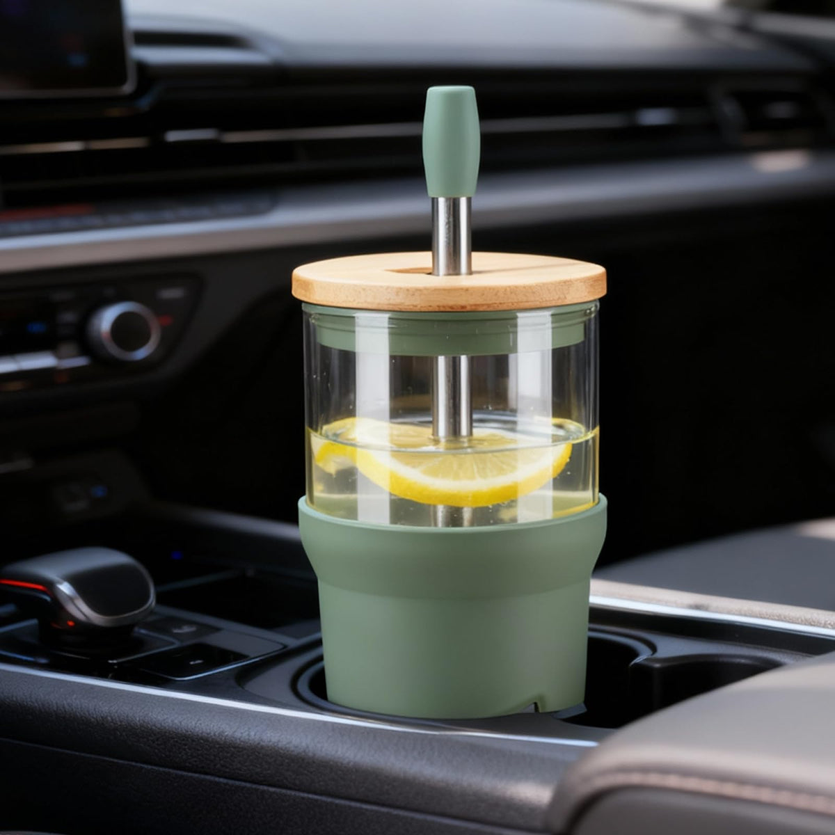 Olivego on-the-go glass tumbler fits most car cup holders