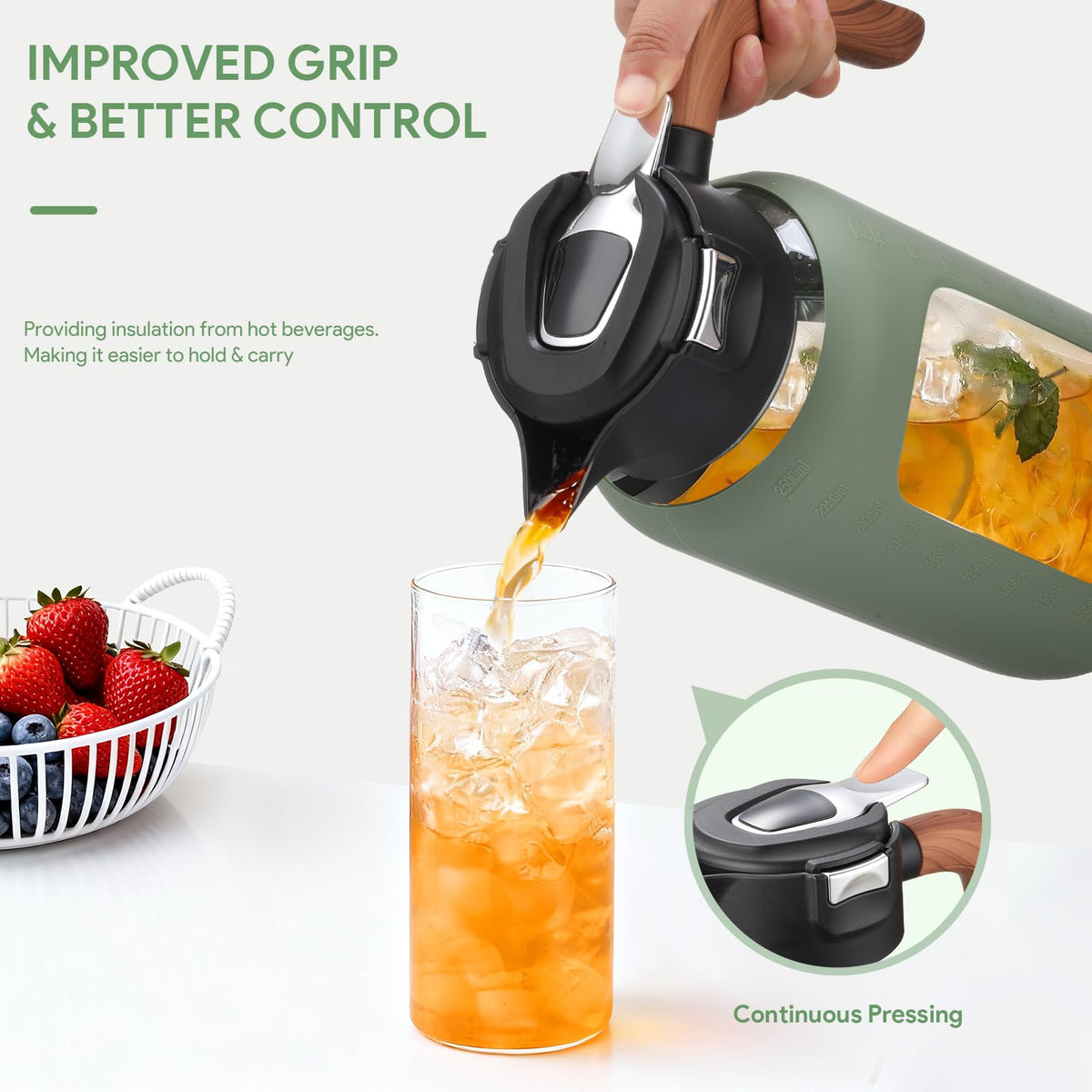 Press-type lid enables easy refilling and secure coverage.