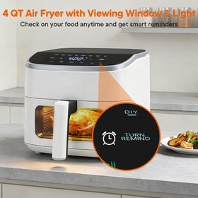 OLIXIS 3QT air fryer basket in use delivering evenly crisp results with little oil.