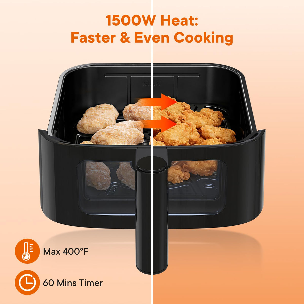 OLIXIS 4QT air fryer showing eight presets for versatile meals.