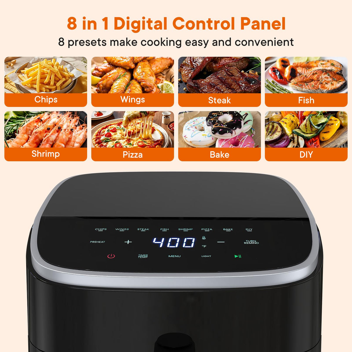 OLIXIS 4QT air fryer interior light and window for safe monitoring.