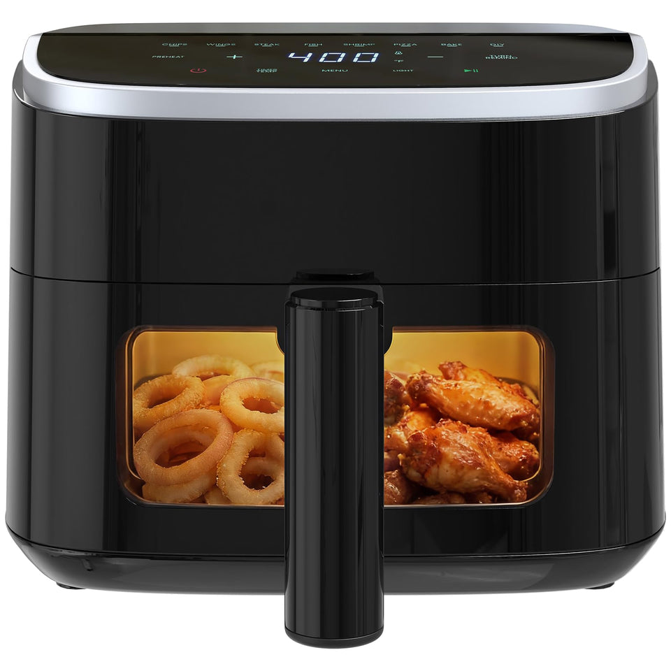 OLIXIS 4QT air fryer with visible window for real-time cooking monitoring.