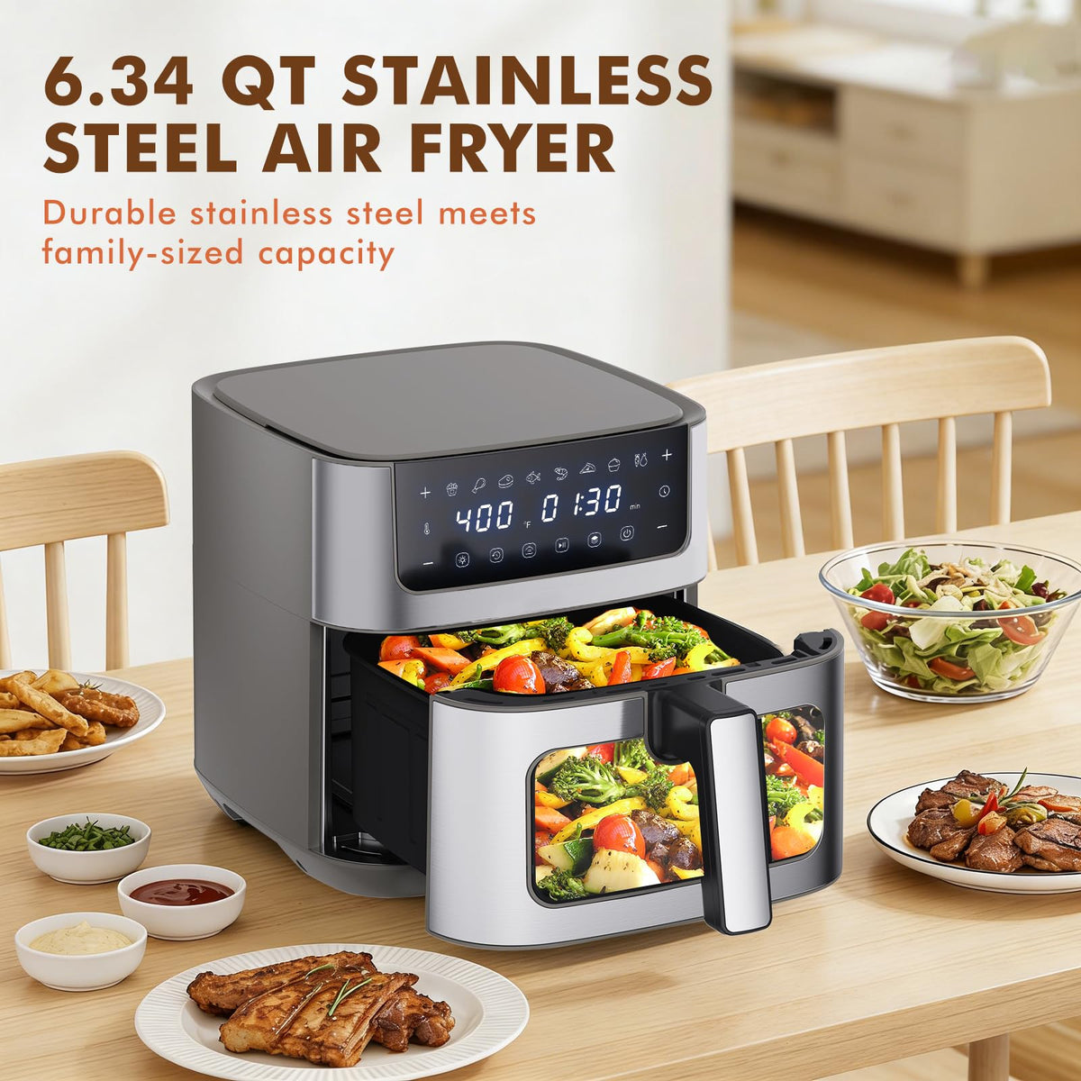 OLIXIS air fryer with 8 presets simplifies meal prep.