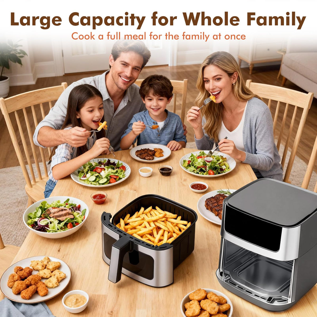 OLIXIS air fryer stainless steel exterior complements modern kitchens.