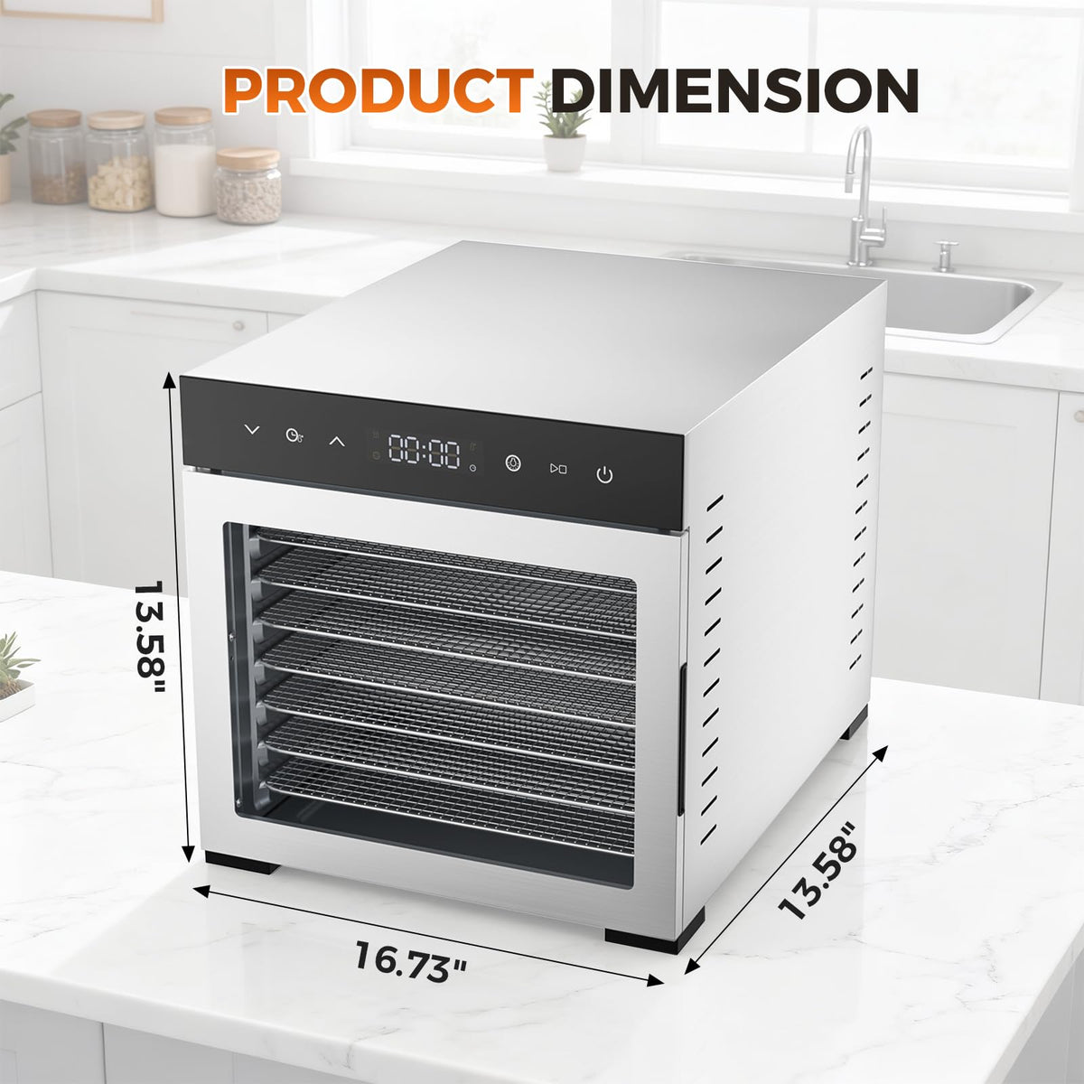OLIXIS food dehydrator eight trays top view highlights spacious layout for large batches.