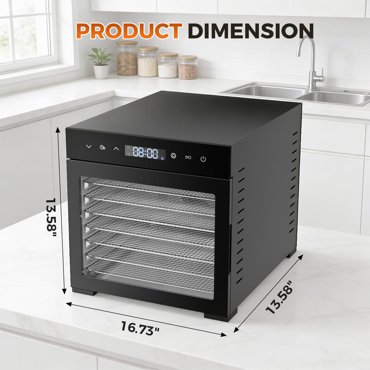 OLIXIS eight-tray layout emphasizes large drying space for versatile batch drying.
