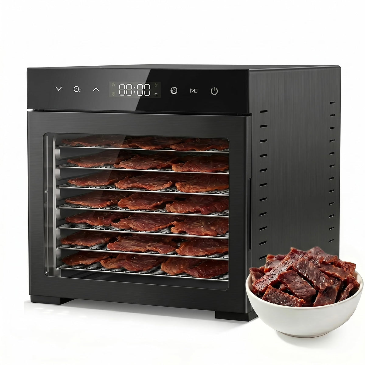 OLIXIS food dehydrator front view demonstrates compact design for home kitchens.