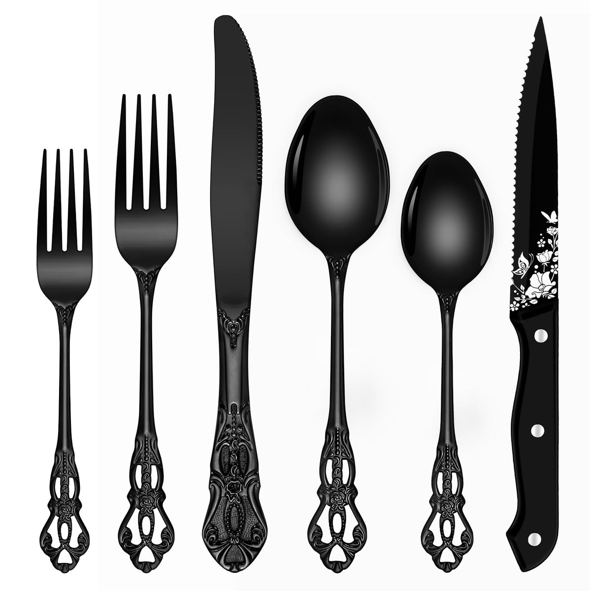 Ollex black silverware dinner forks add elegance to everyday meals with dishwasher-safe practicality.
