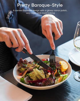 Ollex black silverware dinner knives offer refined edges and sturdy stainless construction for daily use.