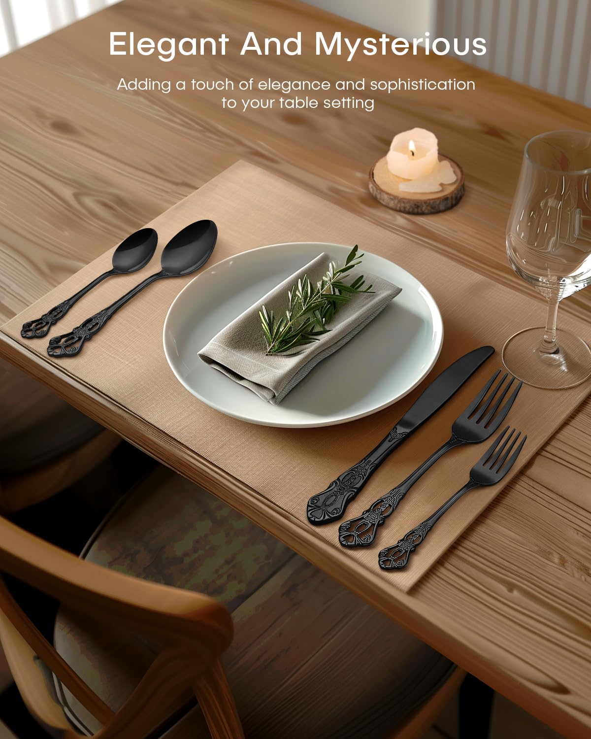 Ollex black silverware dishwasher-safe set simplifies cleanup after gatherings and daily meals.