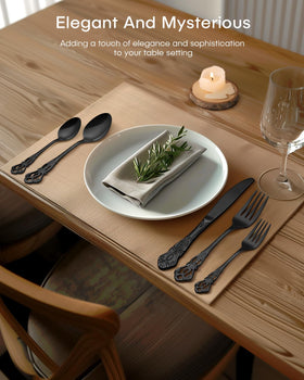 Ollex black silverware dishwasher-safe set simplifies cleanup after gatherings and daily meals.