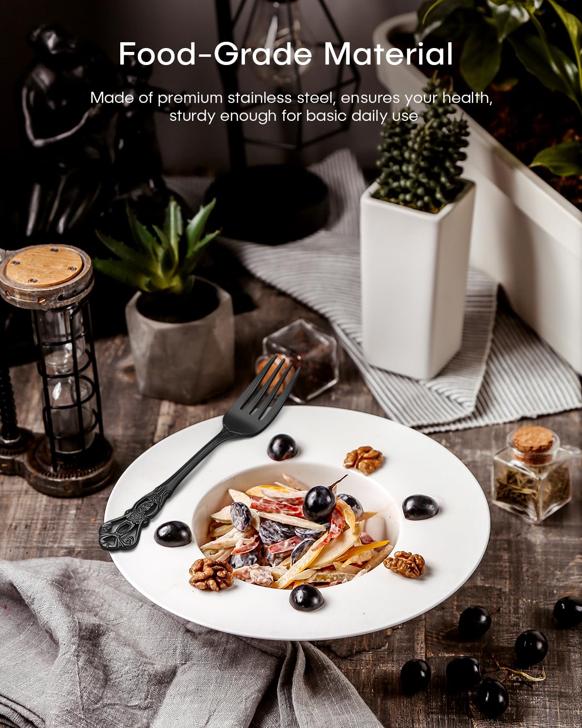 Ollex black silverware steak knives bring distinctive look and precise cutting for special meals.