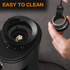 Ollygrin Burr Coffee Grinder auto-locking hopper; spill-free handling