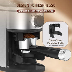 Ollygrin Burr Coffee Grinder burr detail; durable 40mm stainless steel