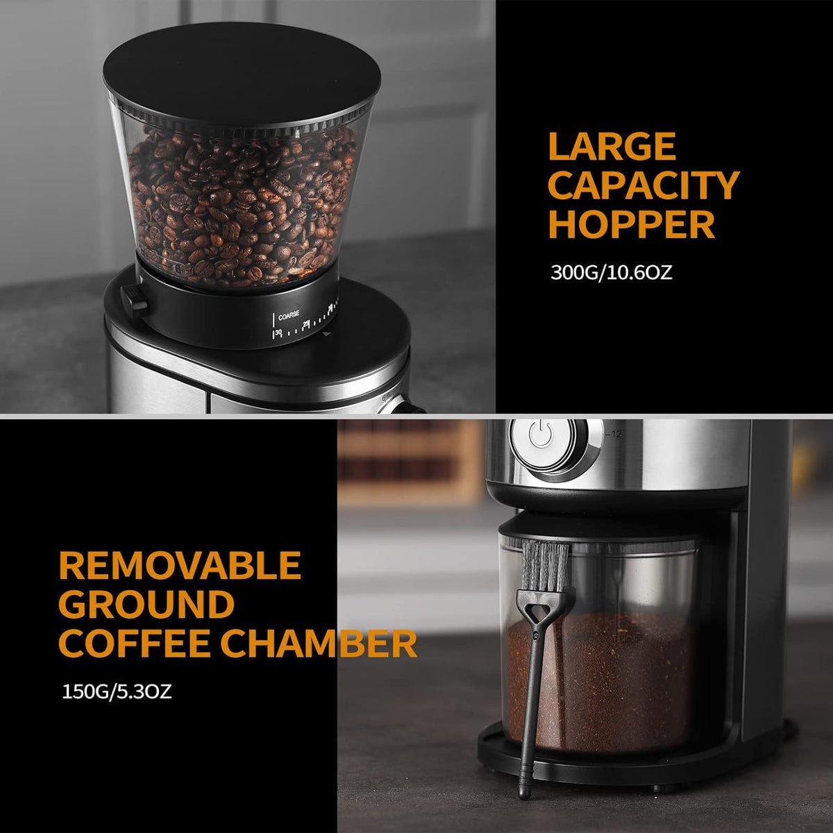 Ollygrin Burr Coffee Grinder in use in kitchen; ideal for 2-12 cups