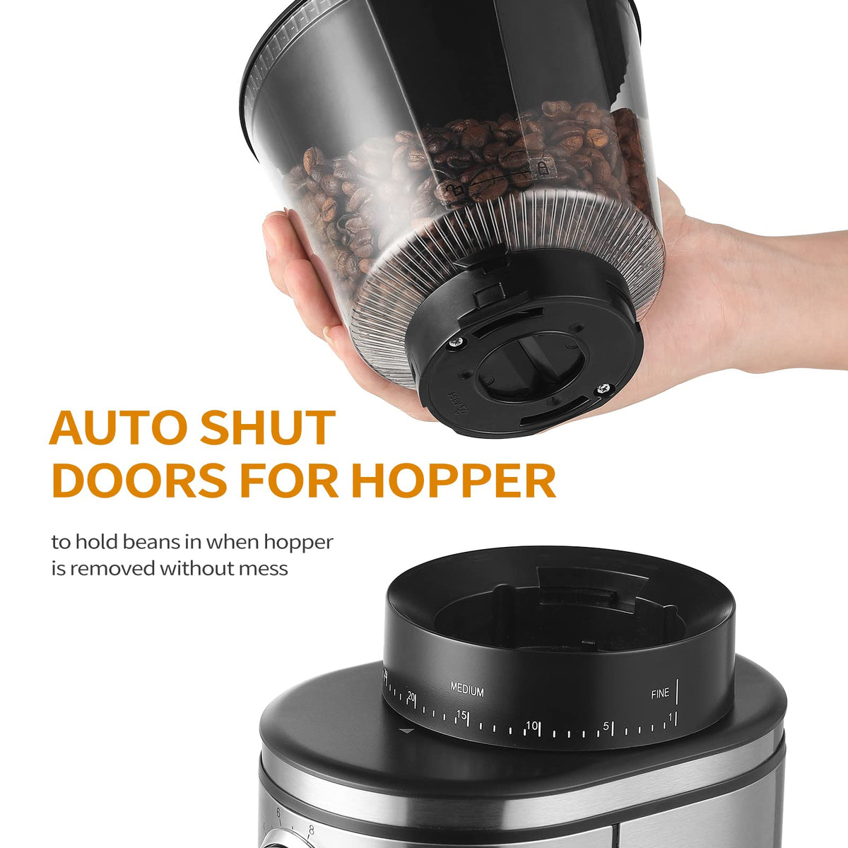Ollygrin Burr Coffee Grinder side profile for grind control