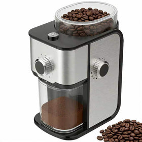 Ollygrin flat burr grinder front view for precise espresso and brew prep.