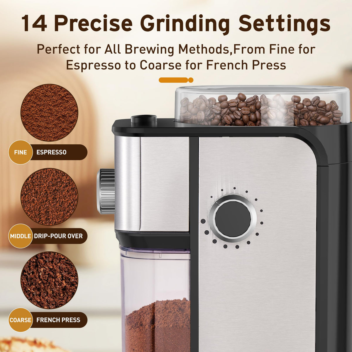Ollygrin flat burr grinder hopper removable for easy refills.
