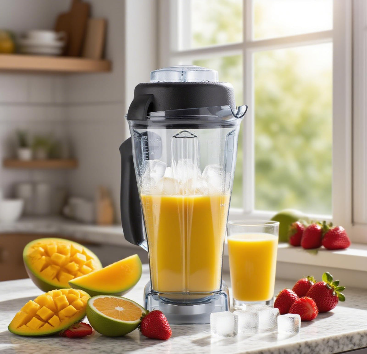 Olzeein 64oz pitcher shows clear scale for precise portioning during blending