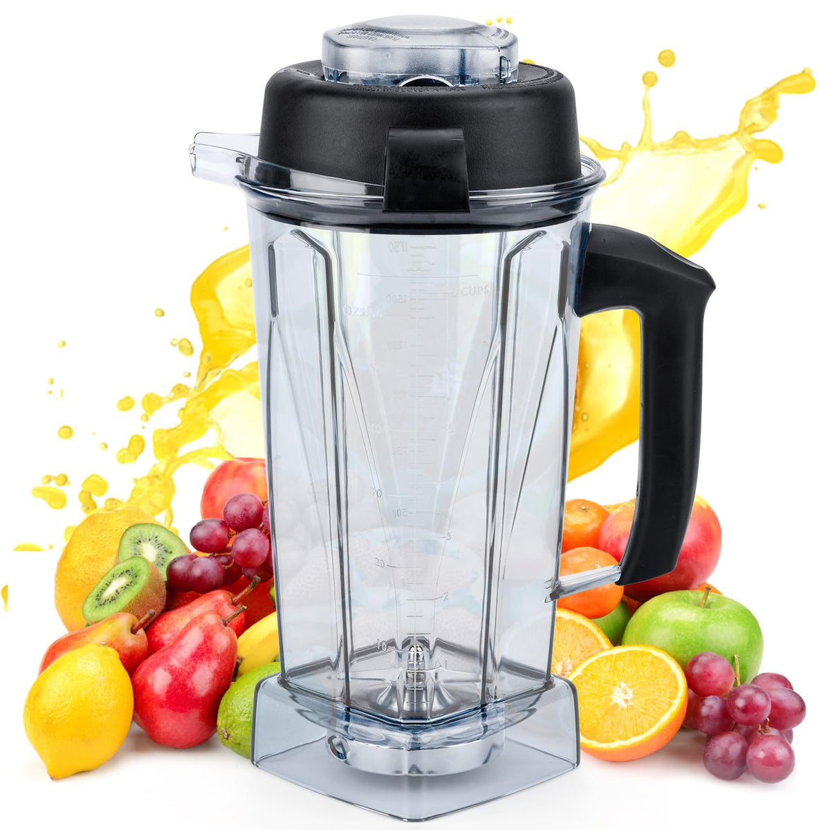 Olzeein 64oz blender pitcher with open lid for simple pouring and quick ingredient loading