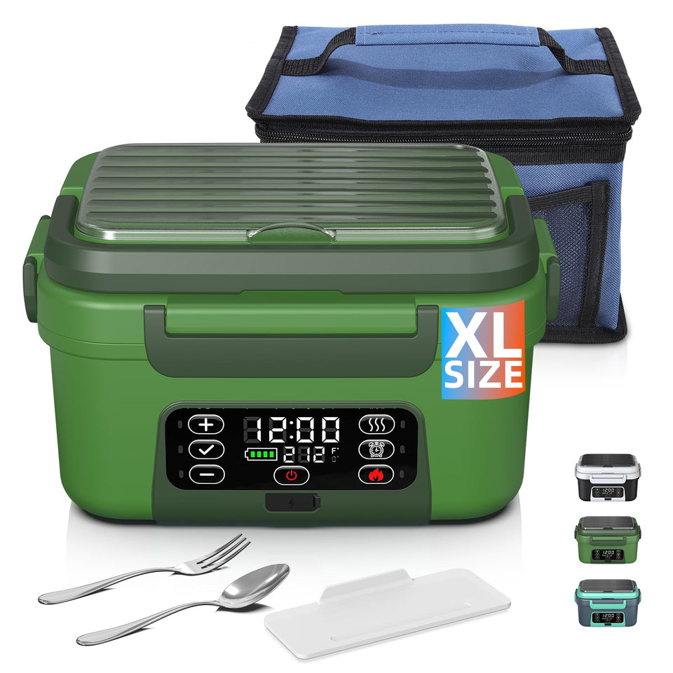 Omboos cordless lunch box with battery-powered heating for meals anywhere.