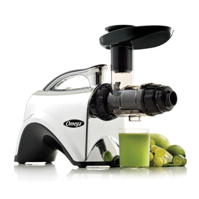 Omega NC900HD juicer top view shows compact design for easy storage.
