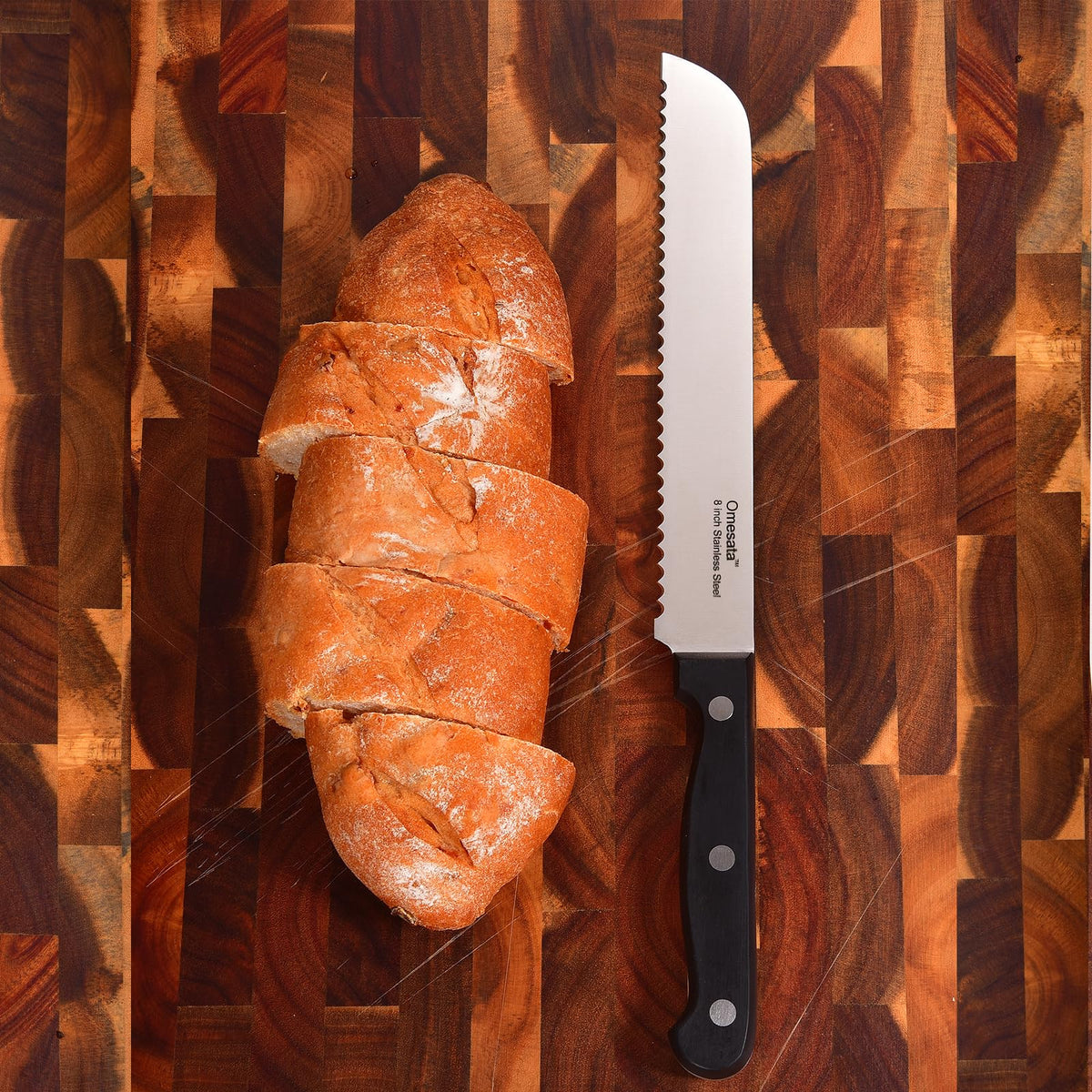 Omesata bread knife full tang construction for safer, balanced slicing