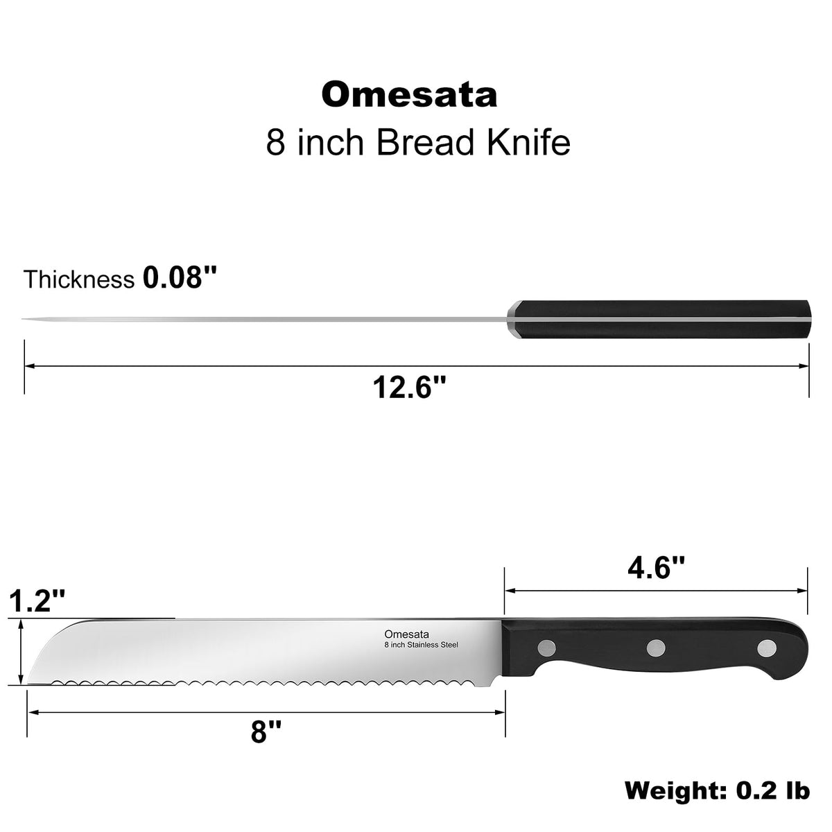 Omesata bread knife serrated wavy edge close-up for clean crust cuts
