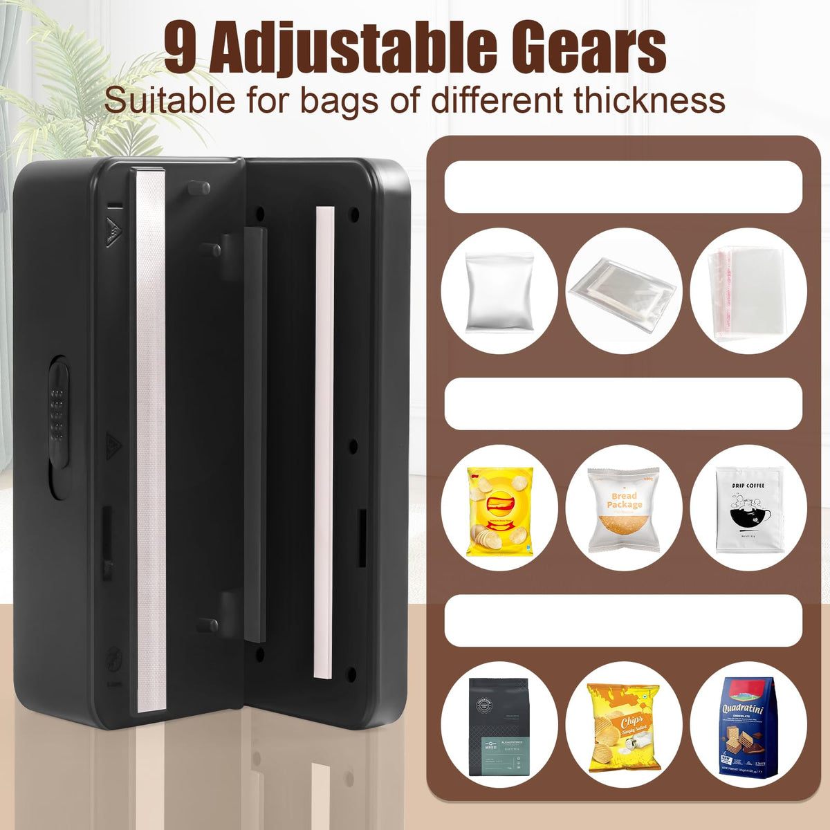 OMGOD bag sealer with 9 adjustable gears for different thicknesses