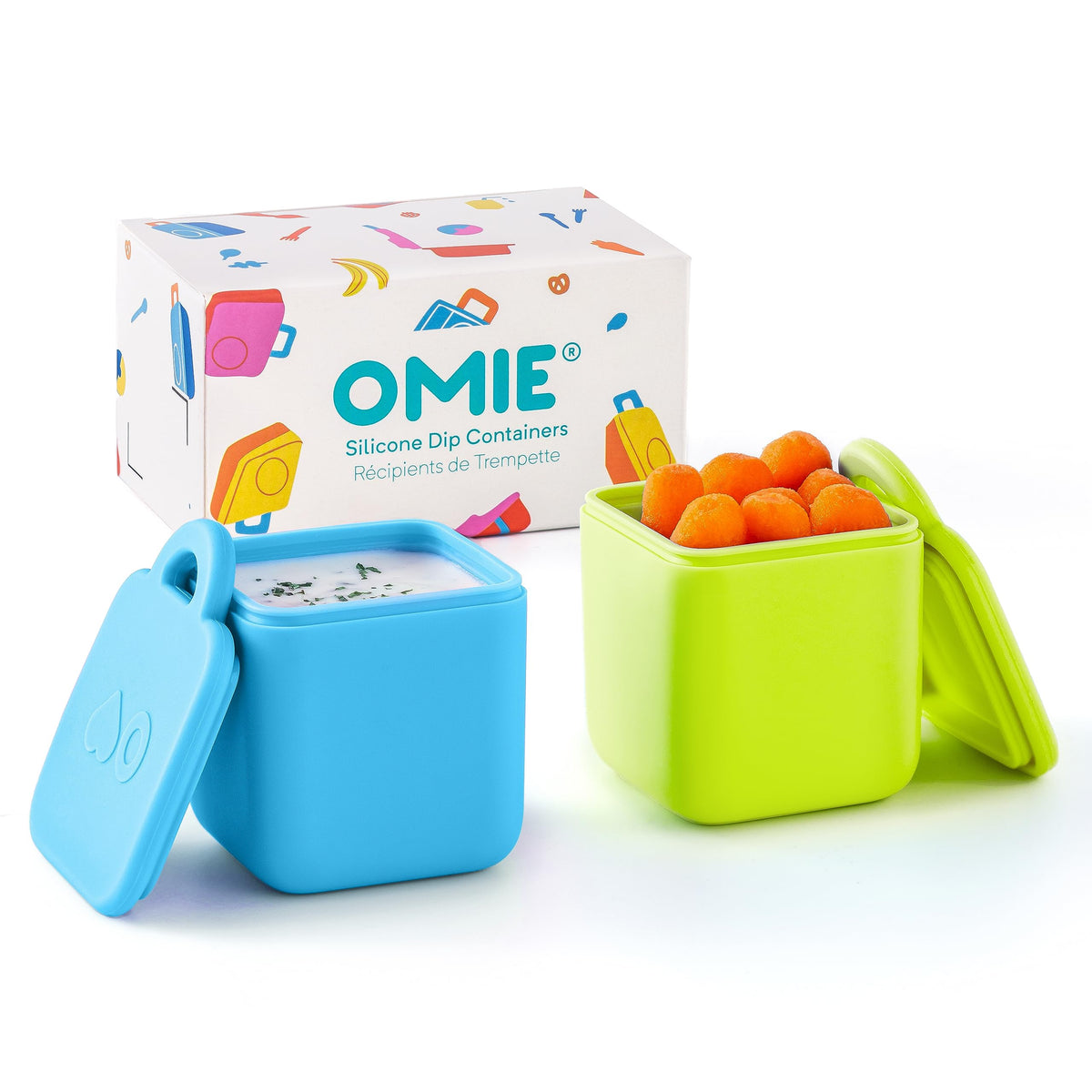 OmieBox dip container blue-lime for on-the-go sauces.