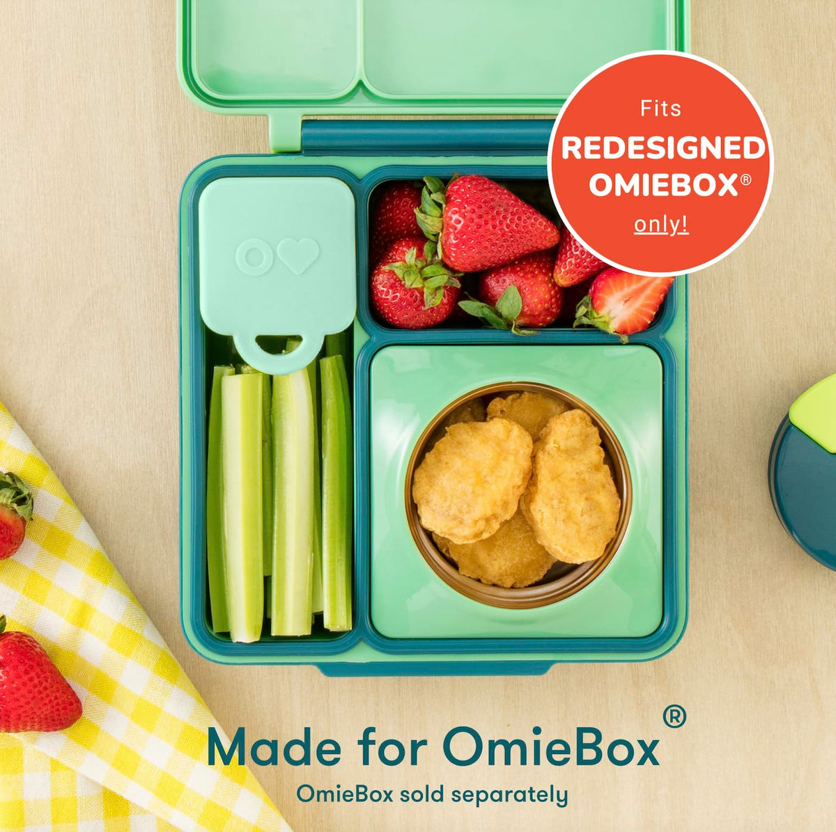 Inside partitions keep sauces neatly separated in OmieBox