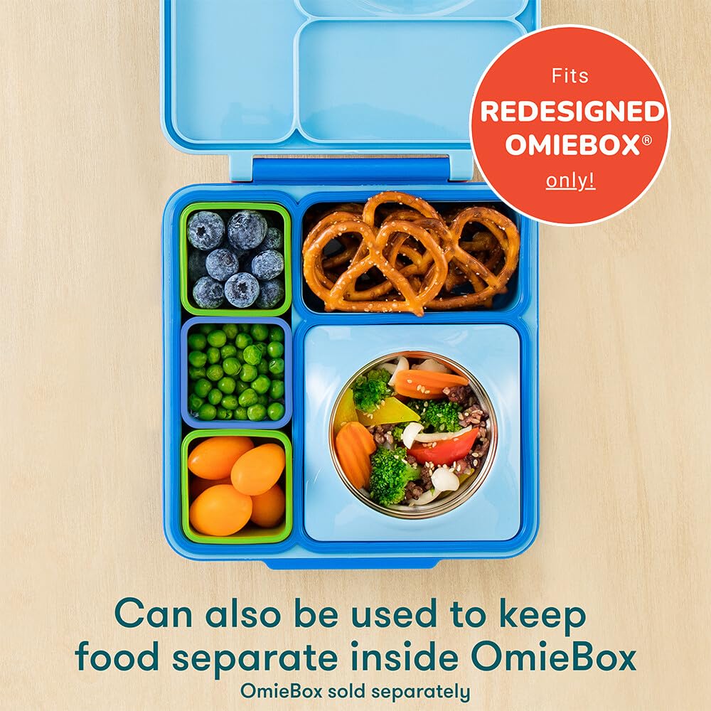 OmieBox dips inside OmieBox partition demonstration for organized lunches.