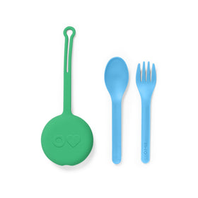OmieBox mint green kids utensils case pod for compact travel storage