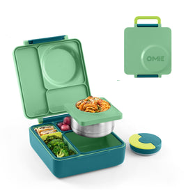 OmieBox Meadow bento front view demonstrates organized compartments for balanced lunches.